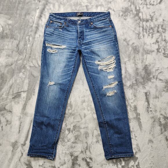 Abercrombie & Fitch Jeans Womens 28/6R Blue Ripped Ames Low Rise Slim Boyfriend - Picture 1 of 15